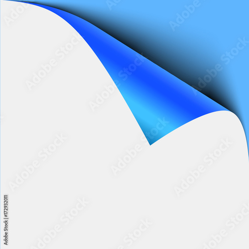 Blue page corner peel. Blank sheet of folded sticky paper note. Vector illustration sticker peel for advertising and promotional message isolated on white background.