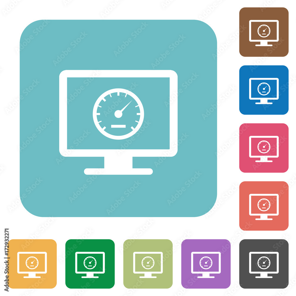 Computer benchmark rounded square flat icons Computer benchmark rounded square flat icons