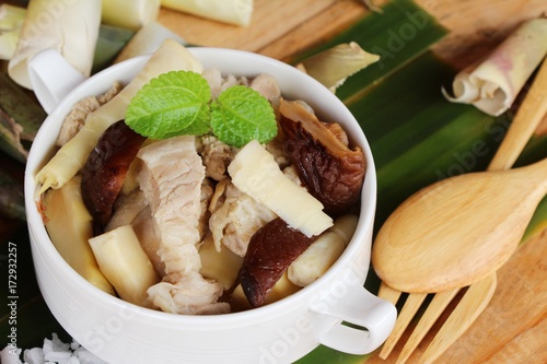 Bamboo shoot boiled soup with pork delicious
