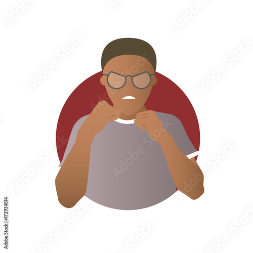 Aggression expression, black man attack, fight. Flat gradient vector icon photo