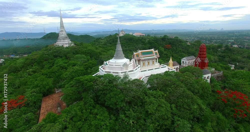 aerial scenery at white palace on hilltop at Phetchaburi. Built by King Rama IV in 1859 The first palace in Thailand to be build on a mountain aerial scenery at white palace on hilltop at Phetchaburi. Built by King Rama IV in 1859 The first palace in Thailand to be build on a mountain