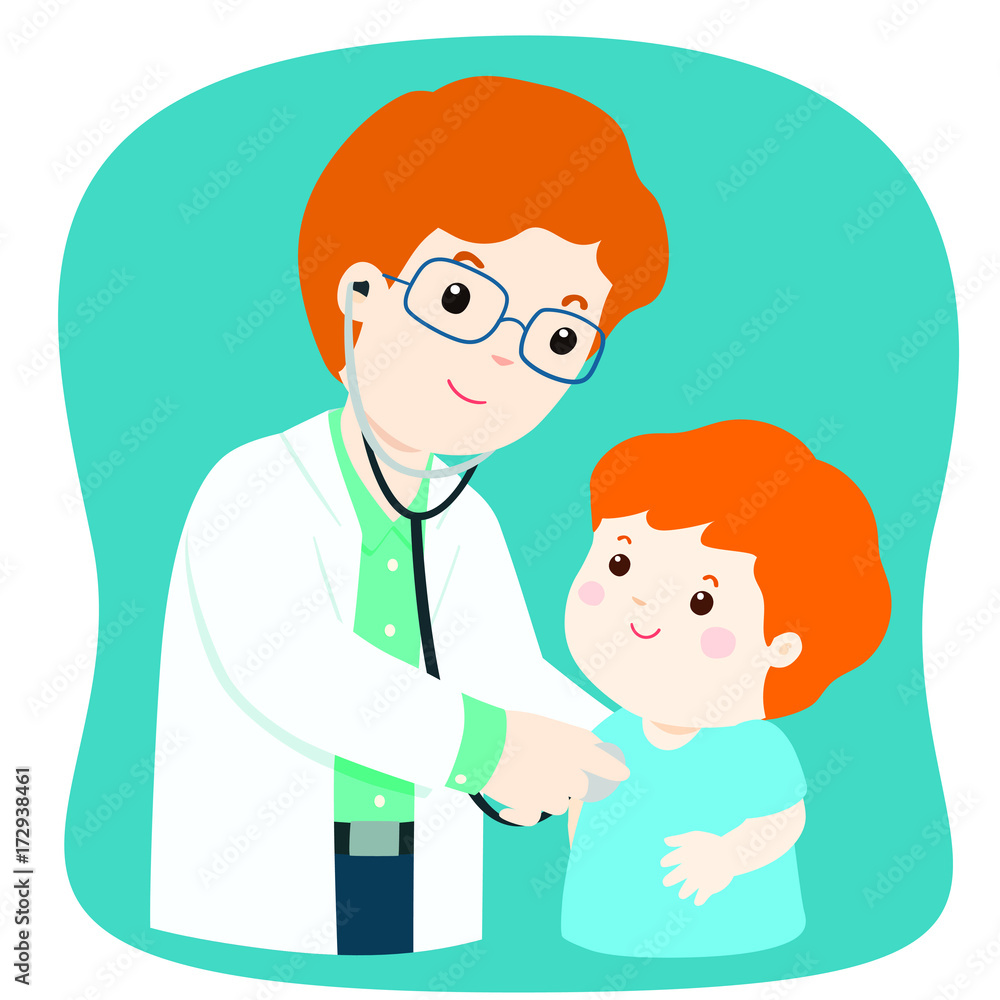 kid on medical check up with male pediatrician doctor. Vector illustration in a flat style. kid on medical check up with male pediatrician doctor. Vector illustration in a flat style.