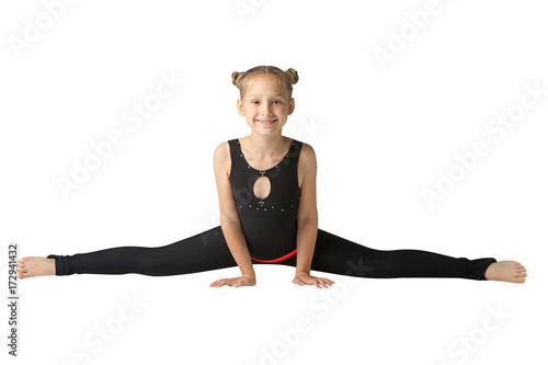 beautiful woman doing yoga on white background photo