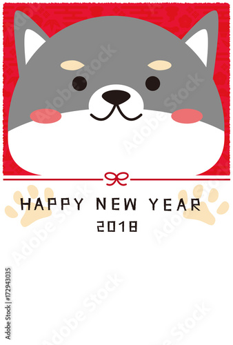 年賀状テンプレート　犬　リボン　アップ　豆しば