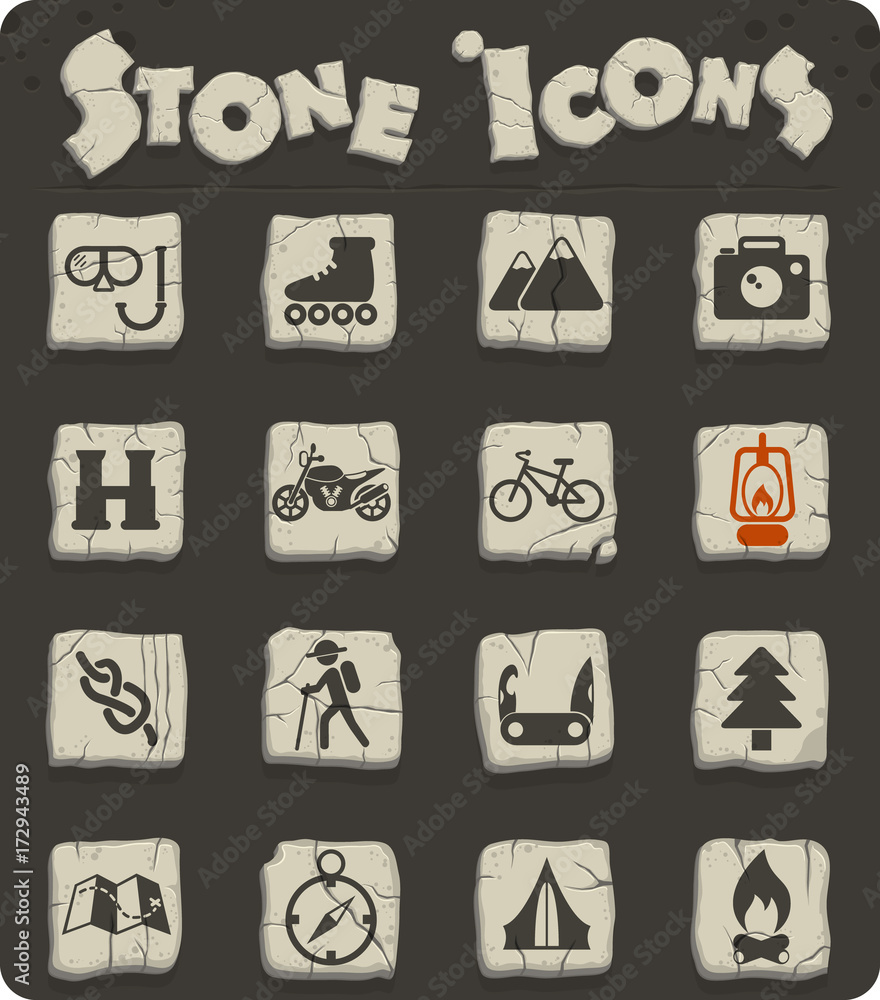 active recreation stone icon set