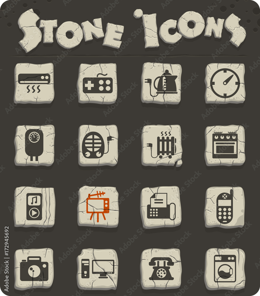 home appliances stone icon set home appliances stone icon set
