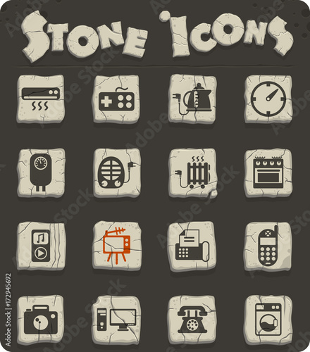 home appliances stone icon set