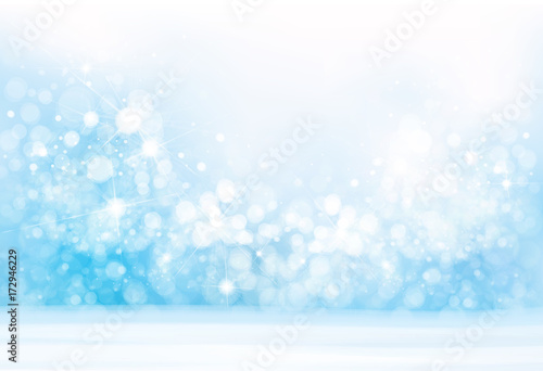 Vector blue  lights, snow  background.