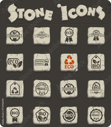 eco label stone icon set