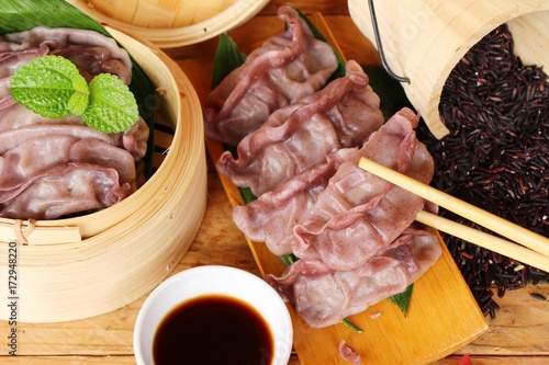 Chinese steamed dumpling with riceberry rice delicious