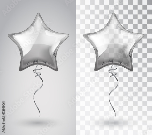 Star silver balloon on transparent background. Vector isolated object.