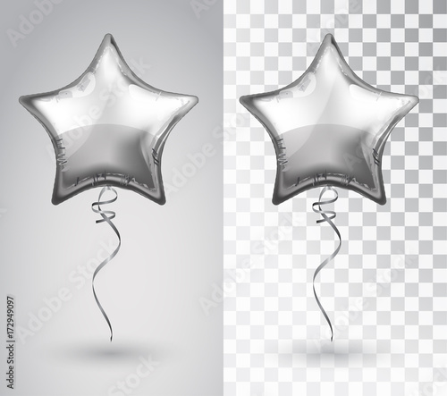 Star silver balloon on transparent background. Vector isolated object.