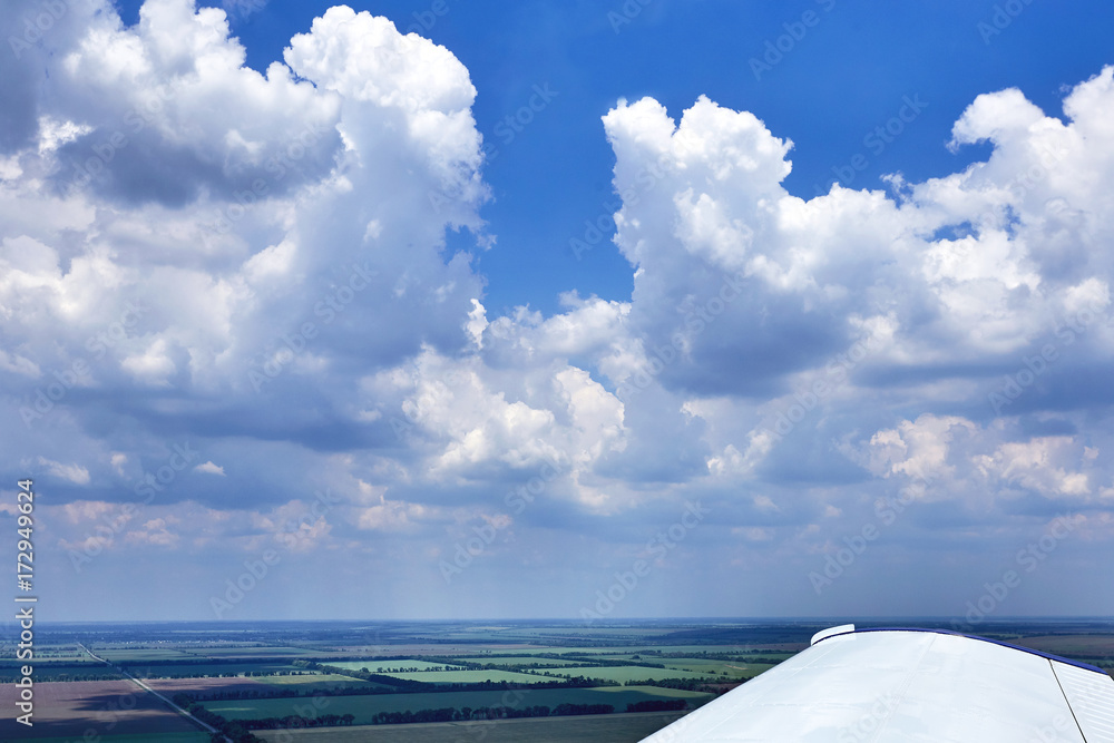 View from the plane window at low altitude.