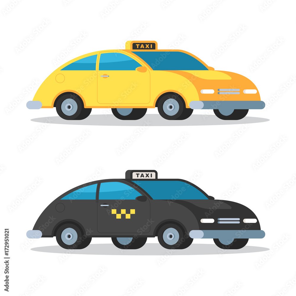 Yellow and black taxi cars
