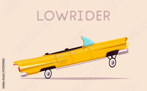 Retro car. Vintage lowrider. Cartoon vector illustration. photo