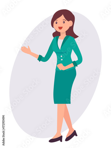 Cartoon character design female bank receptionist office lady in uniform welcome customer