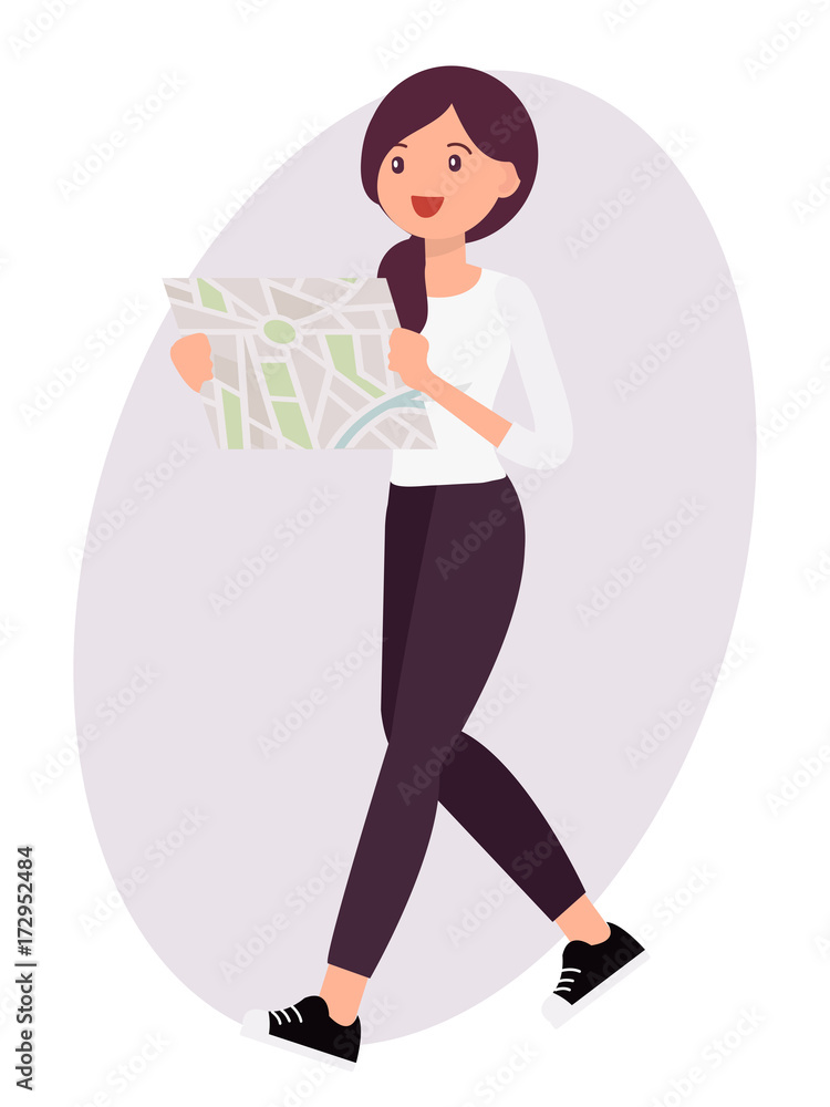 Cartoon character design female look map to find the way Cartoon character design female look map to find the way