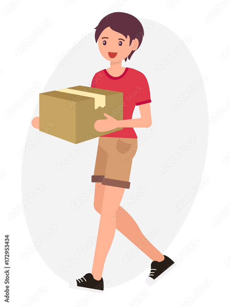 Cartoon character design male man carry paper box Cartoon character design male man carry paper box