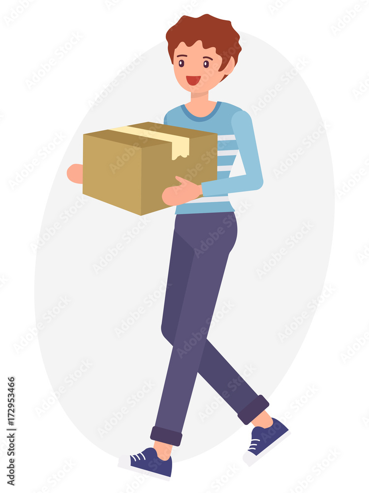 Cartoon character design male man carry paper box Cartoon character design male man carry paper box