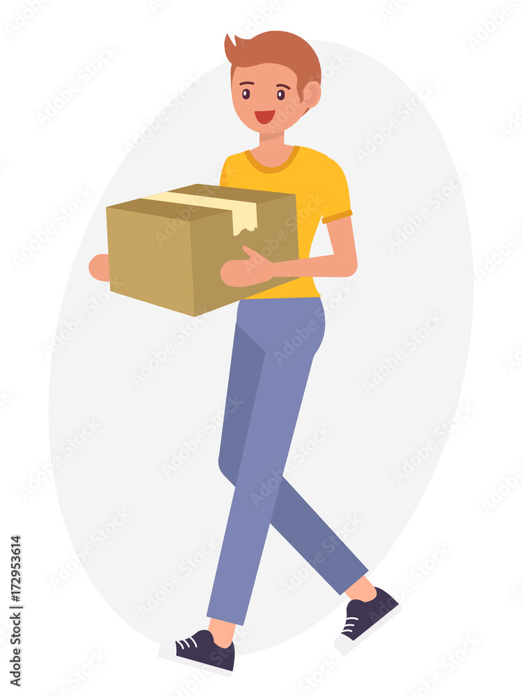 Cartoon character design male man carry paper box