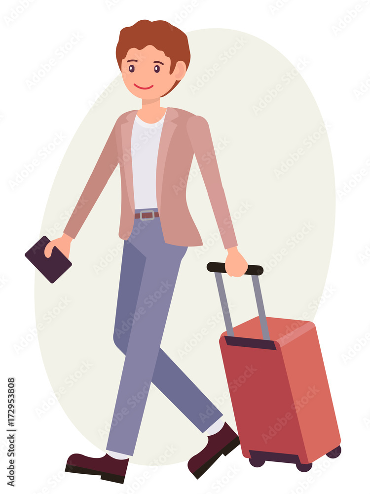 Cartoon character design male man travel with luggage passport Cartoon character design male man travel with luggage passport