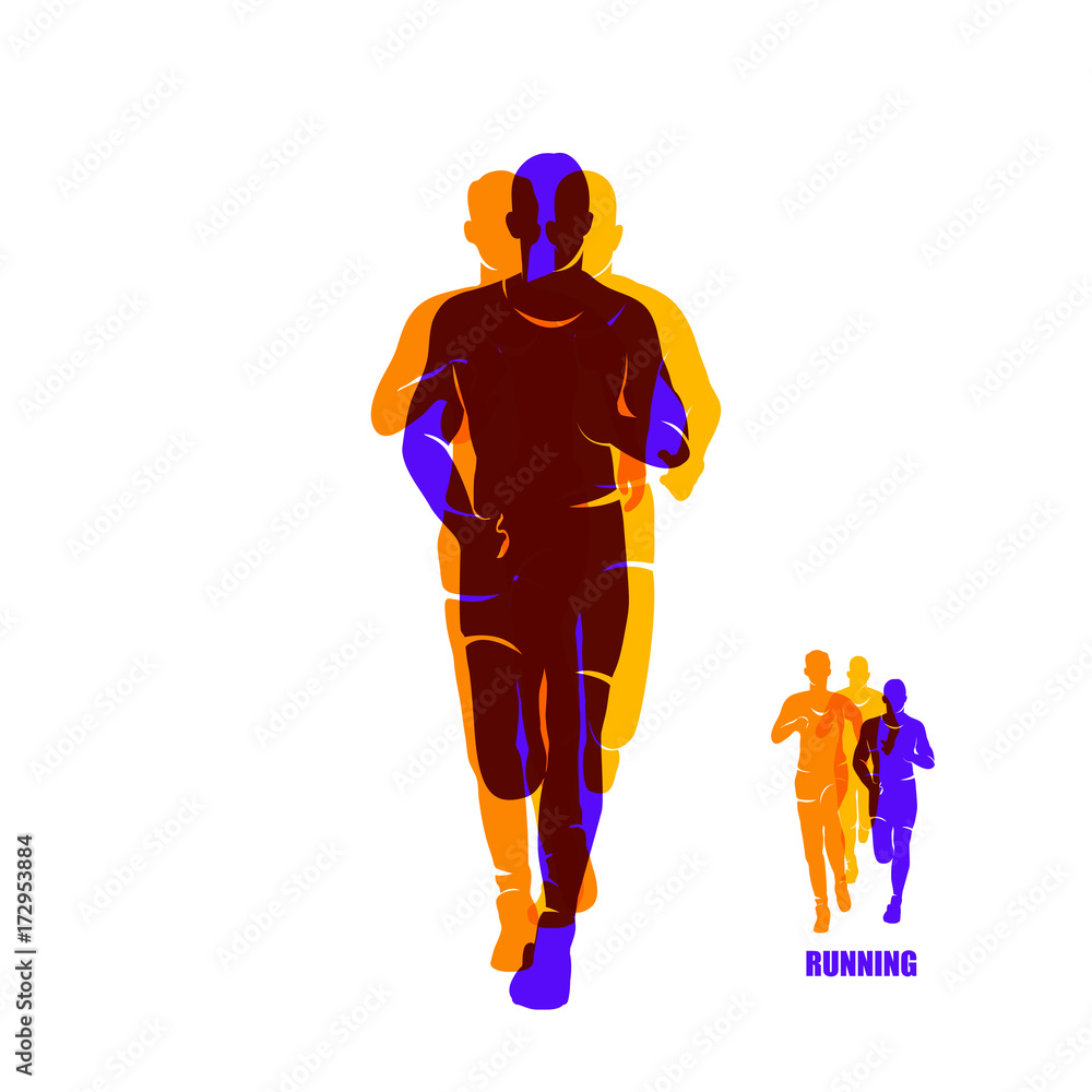 Running marathon, people run, colorful banner Running marathon, people run, colorful banner