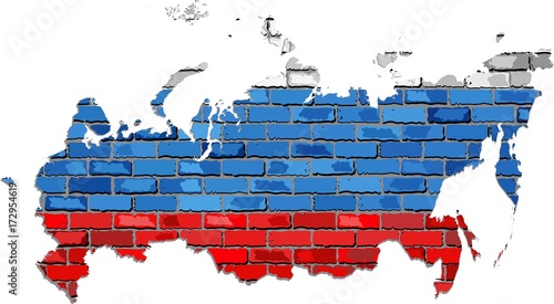 Russia map on a brick wall - Illustration,  
Russia map with flag inside