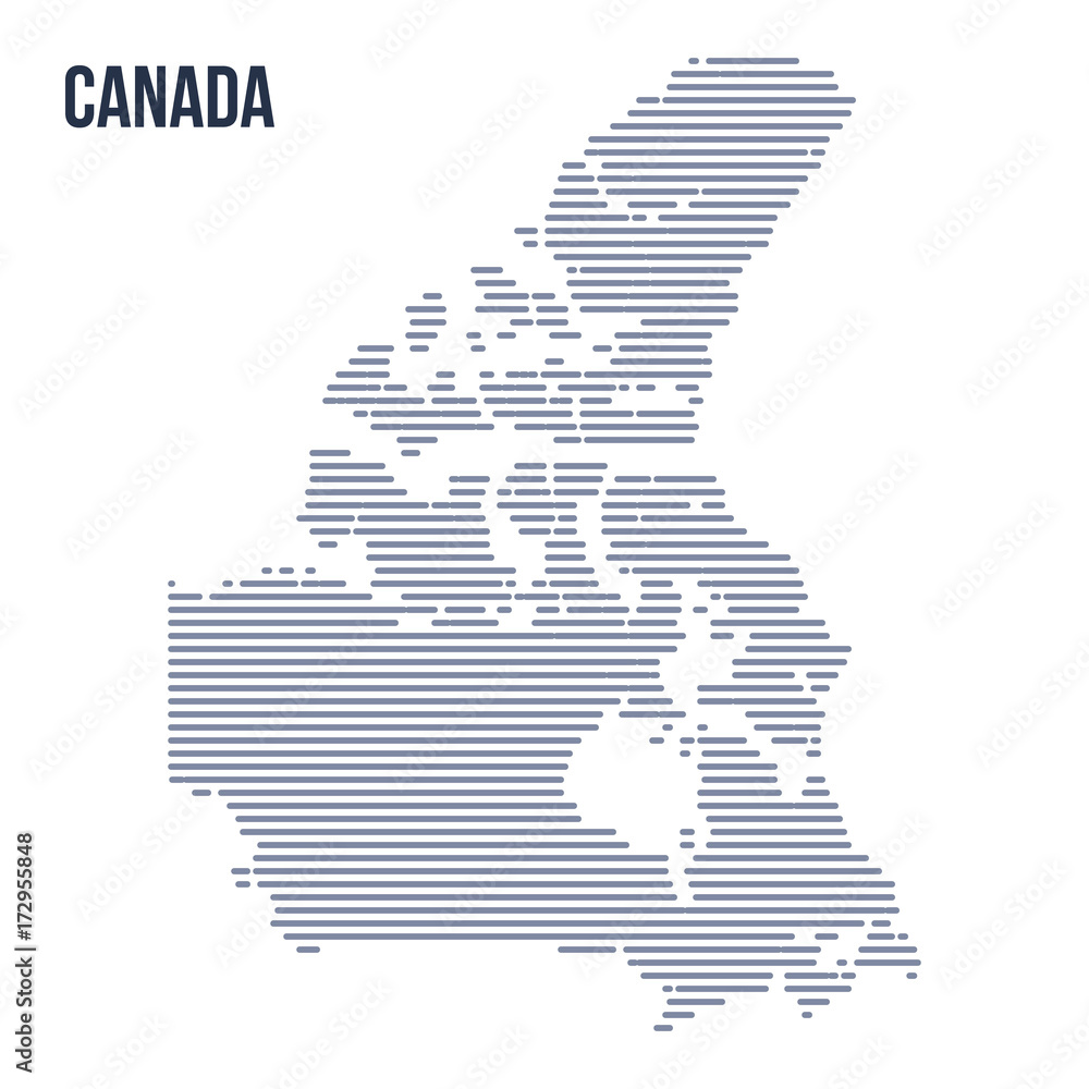Vector abstract hatched map of Canada with horizontal lines isolated on a white background.