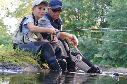 Father and son having a peaceful time fishing together