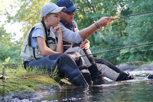 Father and son having a peaceful time fishing together