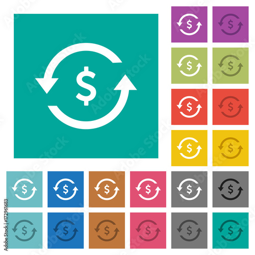 Dollar pay back square flat multi colored icons