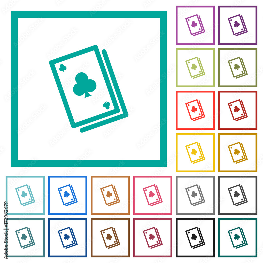 Card game flat color icons with quadrant frames Card game flat color icons with quadrant frames