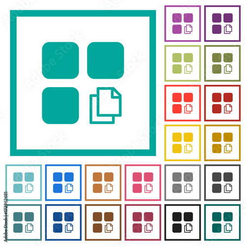 Copy component flat color icons with quadrant frames