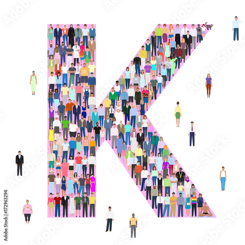 Letter K, different people, vector illustration