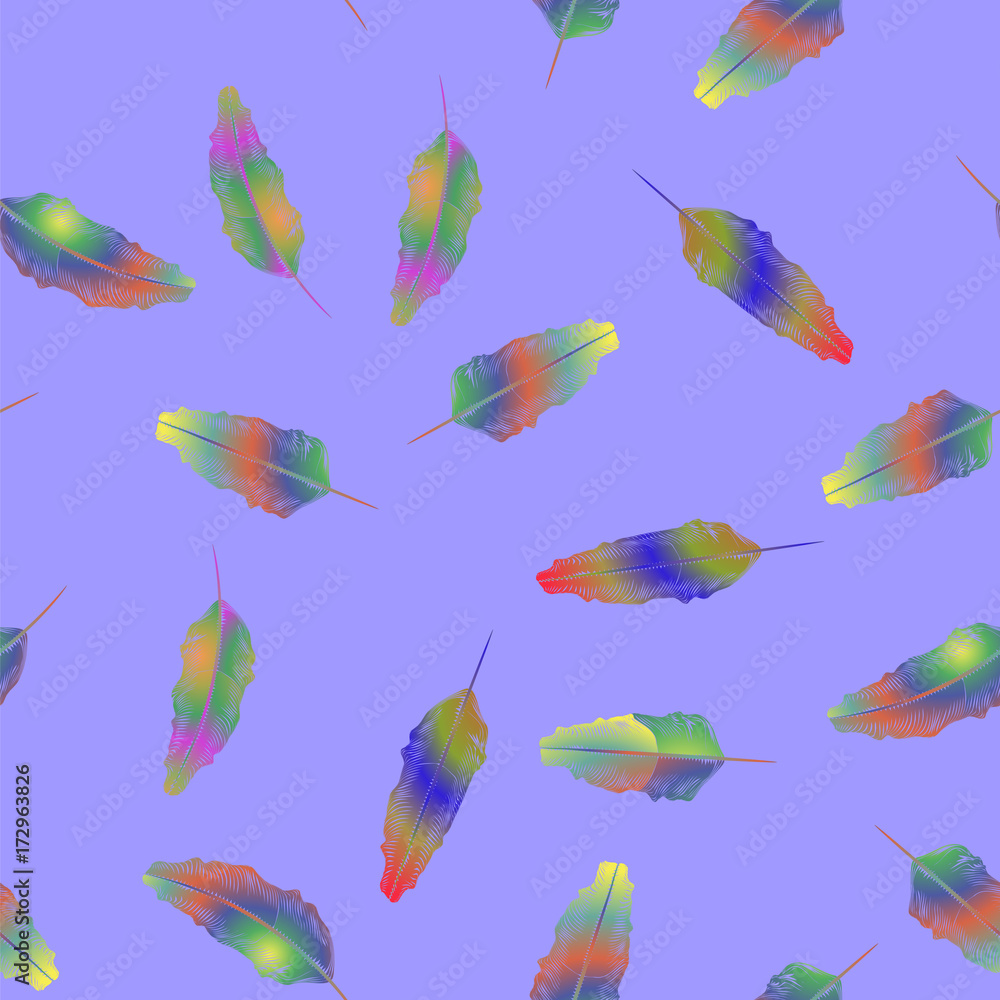 Fototapeta premium Colorful Feathers Seamless Pattern