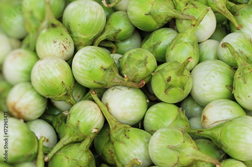 Fresh eggplant green organic in the market