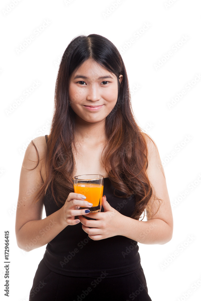 Young Asian woman drink orange juice. Young Asian woman drink orange juice.