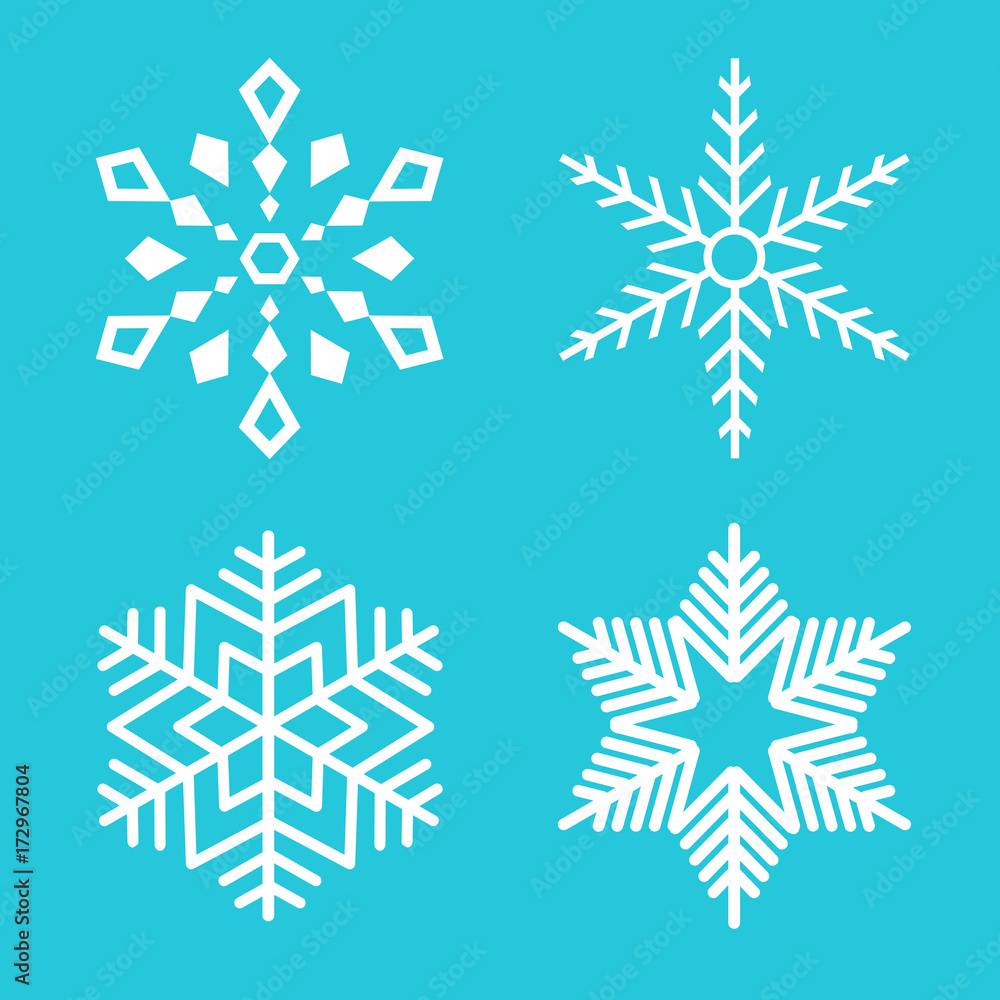 Set of vector snowflakes on blue background