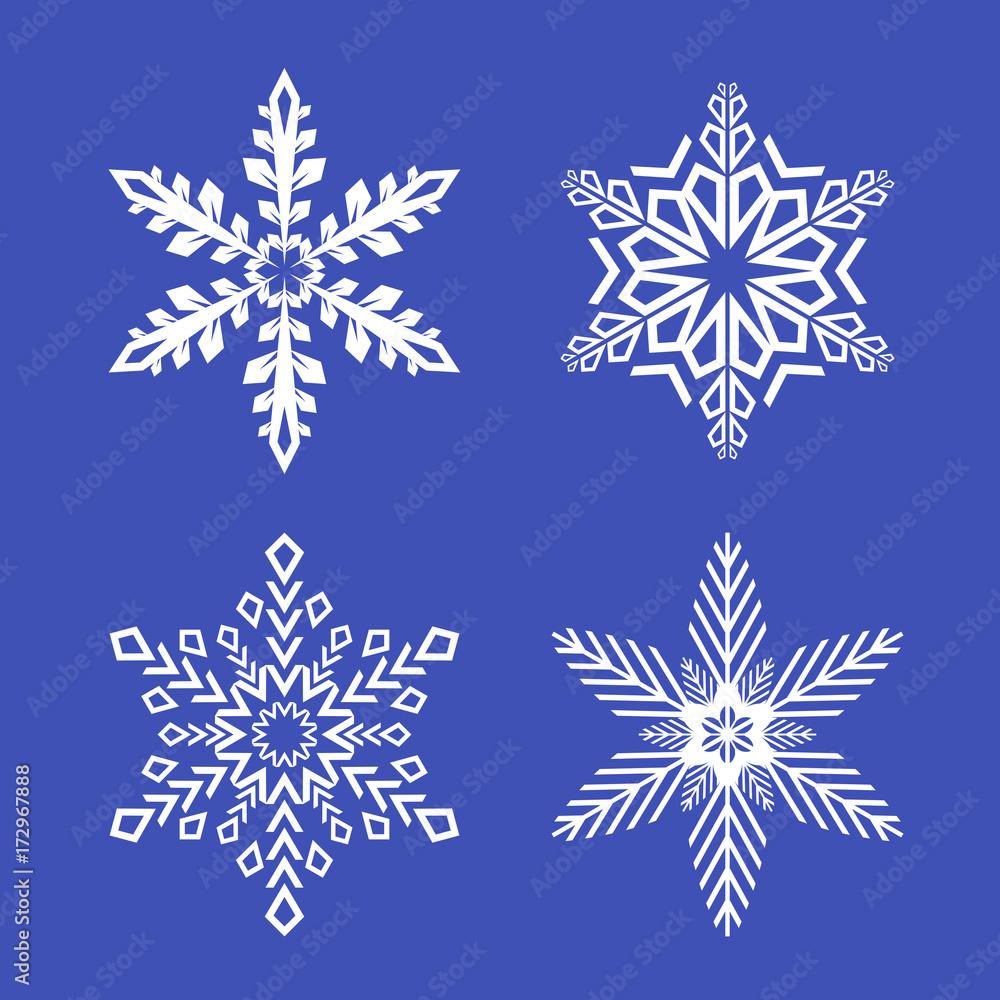 Set of vector snowflakes on violet background Set of vector snowflakes on violet background