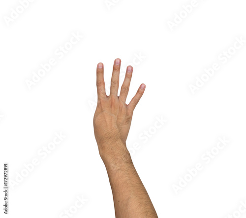 Four fingers hand gesture isolated on white background, clipping path