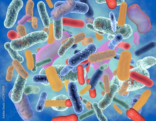 Colorful bacteria, microbes and microorganisms. photo