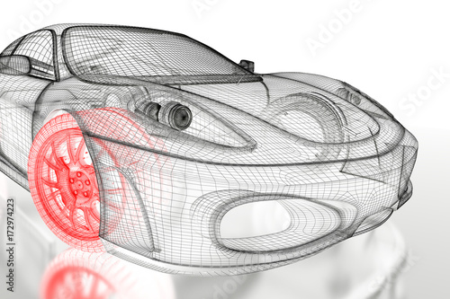 3D car mesh on a white