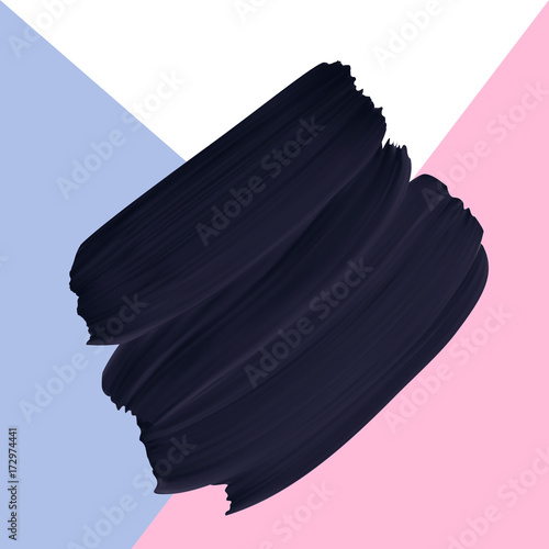 Black vector paint brush smear on colorful pastel background. Template female girly emblem design.