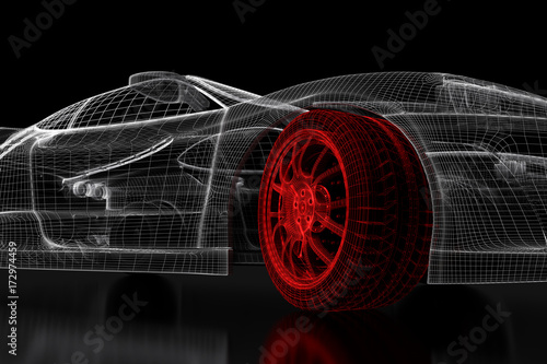 3D car mesh on a black