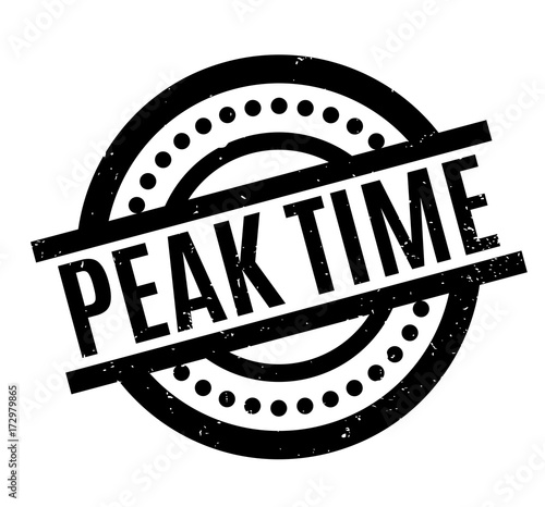Peak Time rubber stamp. Grunge design with dust scratches. Effects can be easily removed for a clean, crisp look. Color is easily changed.