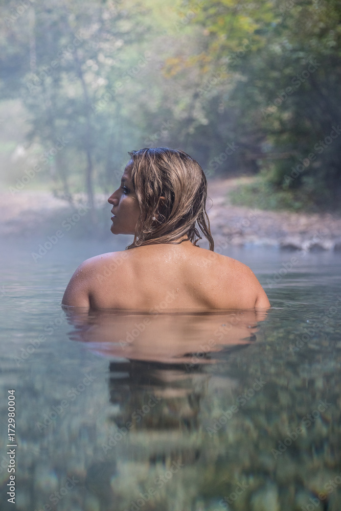 Young Woman Taking a Bath In Hot Spring Outdoor Maibachl Villach Austria  Stock-Foto | Adobe Stock