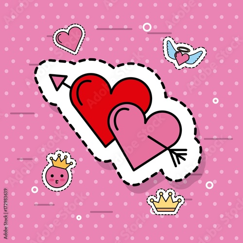 two hearts pierced together by arrow lovely romantic cute vector illustration