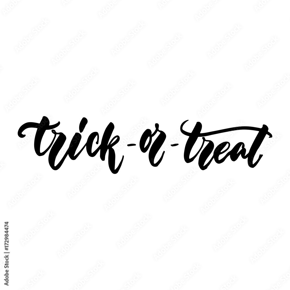 Trick or treat - hand drawn halloween lettering quote isolated on the white background. Fun brush ink inscription for photo overlays, greeting card or t-shirt print, poster design.