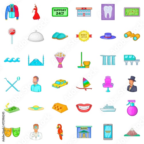Support icons set, cartoon style
