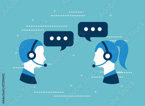 customer service call center operator wearing headphone vector illustration